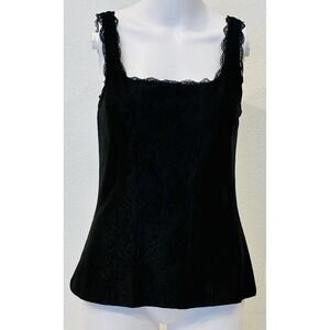Y2K White House Black Market Whimsigoth Black Lace Trim Tank Top Corset Size M